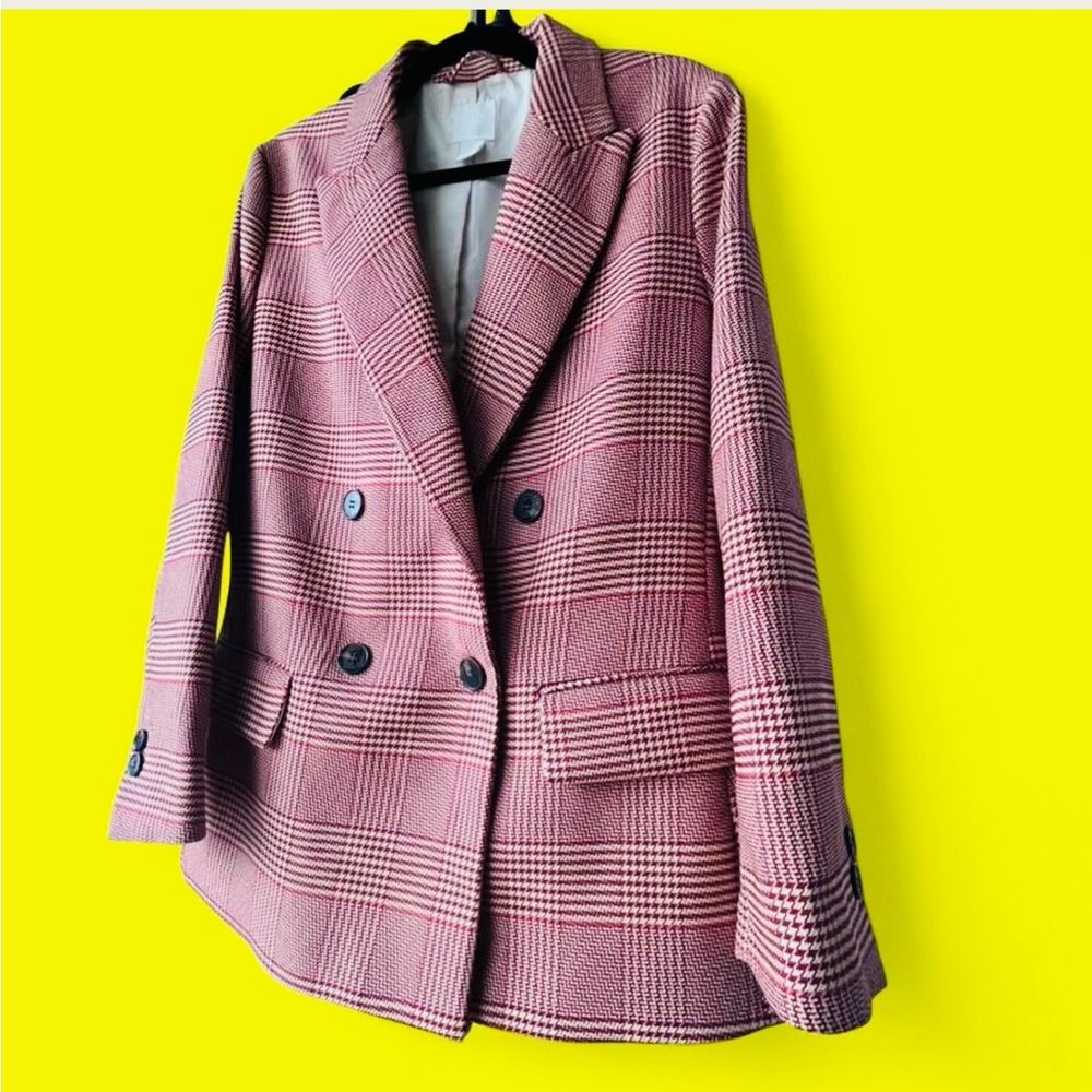 H&M Mauve Plaid Double-Breasted Blazer